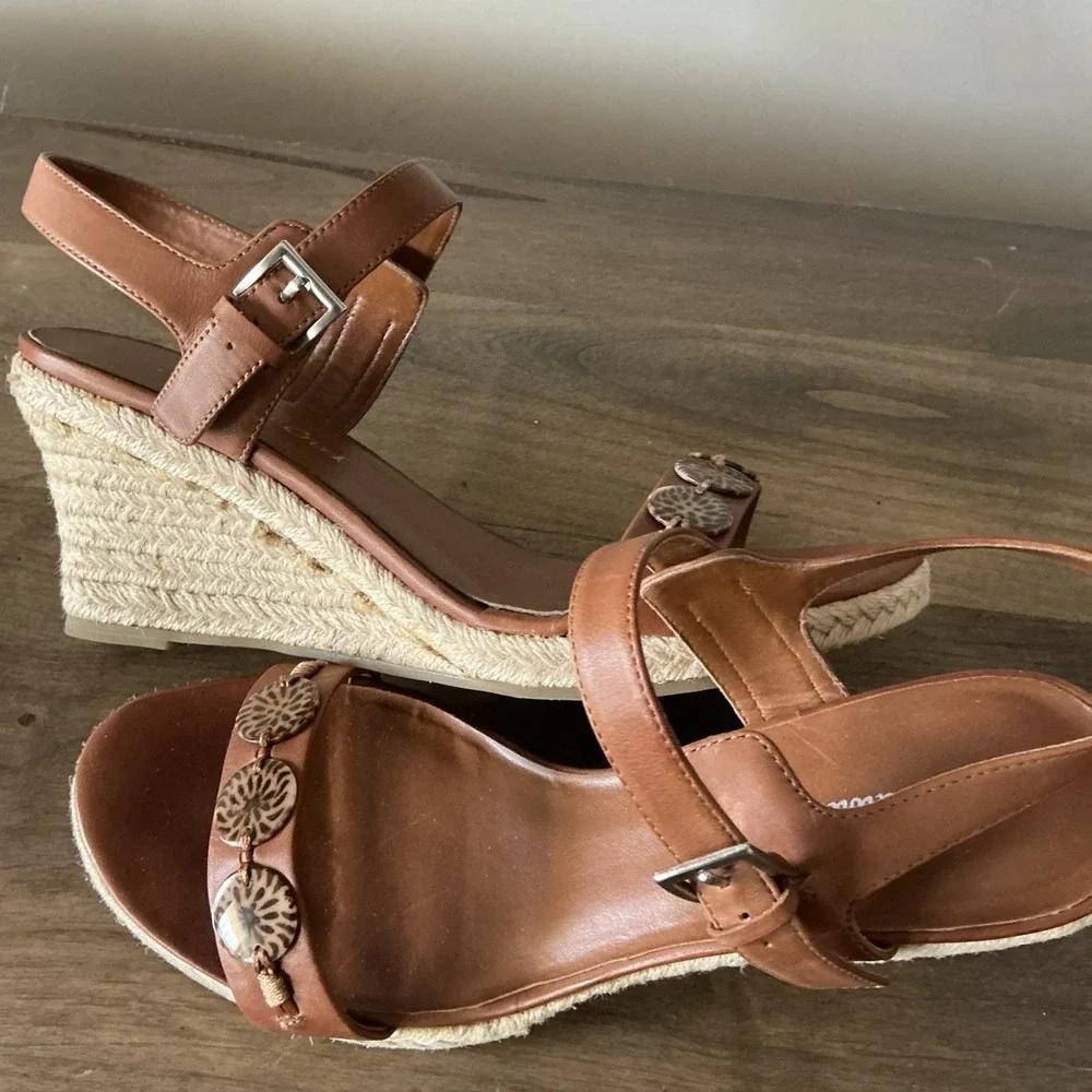 Coldwater Creek Wedge‎ Espadrille Brown Leather Sandal Size 9